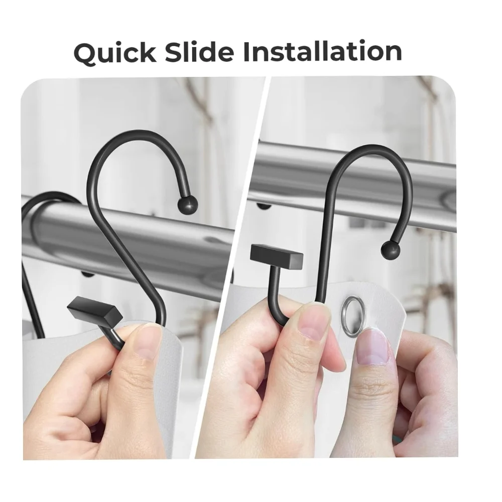 👣 4/$20. T-Bar Design Black Shower Curtain Rings, 12PCS